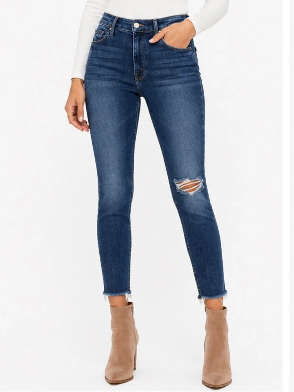 MOTHER Looker Ankle Fray Skinny Jeans Cat Attack High Rise size 24 (US 2)